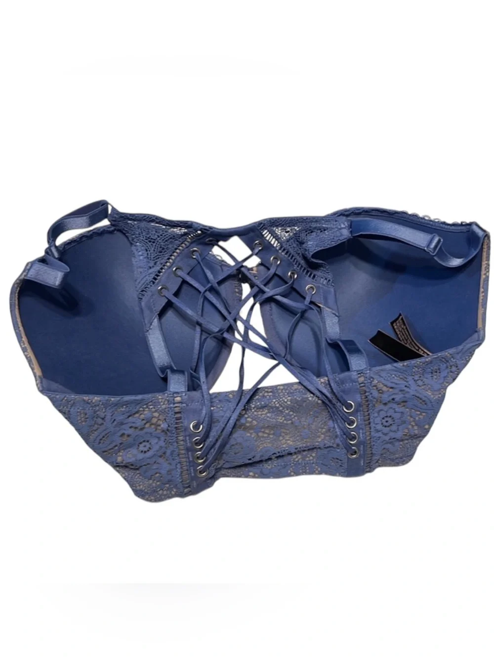 VICTORIA’S SECRET 34DD Very Sexy Push-Up Bra Front Close Strappy Back Blue Lace - Picture 11 of 17